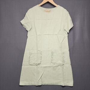 Vintage Linen Dress Womens Small Sweet Jessie Shift Pale Green Lagenlook Cottage